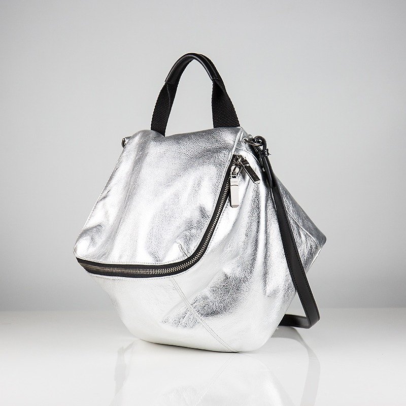 Pimm's lightweight sheepskin casual shoulder bag - Silver - กระเป๋าแมสเซนเจอร์ - หนังแท้ สีเงิน
