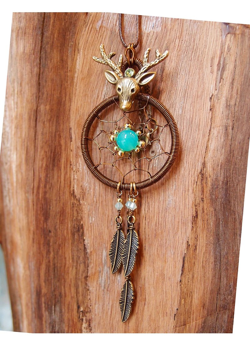 "DODOWU jewelry hand-made light" Dreamcatcher [deer] can adjust the length / Bag Charm necklace & 2 with special you! - Necklaces - Gemstone Green