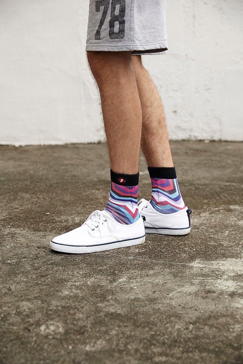 Hong Kong Design | Fool's Day Printed Socks -Pink Wave 00044 - Socks - Cotton & Hemp Multicolor