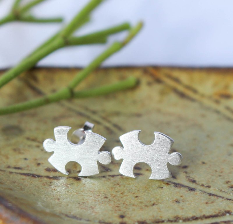 Jigsaw Puzzle - Silver Earrings / Sterling Silver / Earrings - Earrings & Clip-ons - Sterling Silver 