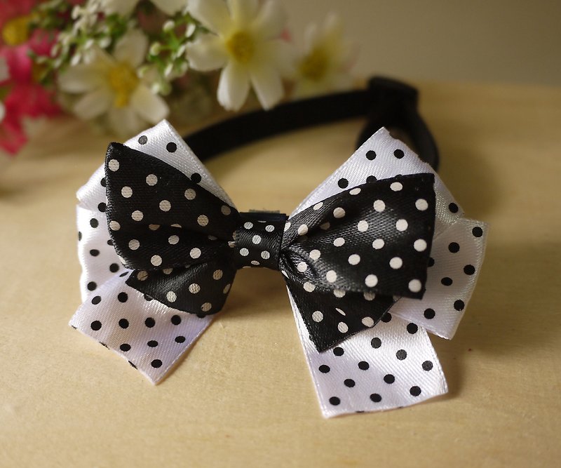 Safety Pet Collar x Water Jade Little Dot_Black and White Cats and Dogs/Neck Ties/Bow Ties/Jiu Chiu ♥ Cherry Pudding♥ - Collars & Leashes - Cotton & Hemp Black