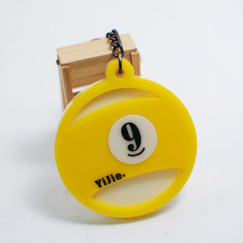 No. 9 ball key ring custom / billiard ball / engraved name [school name] + back number / anniversary / graduation gift - Keychains - Acrylic Yellow