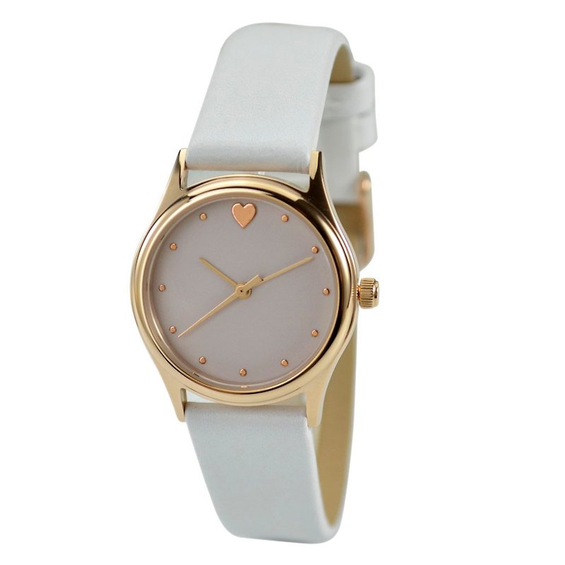 Mother's day - Elegant Watch with heart creamy face (Small size) - นาฬิกาผู้หญิง - โลหะ สีกากี