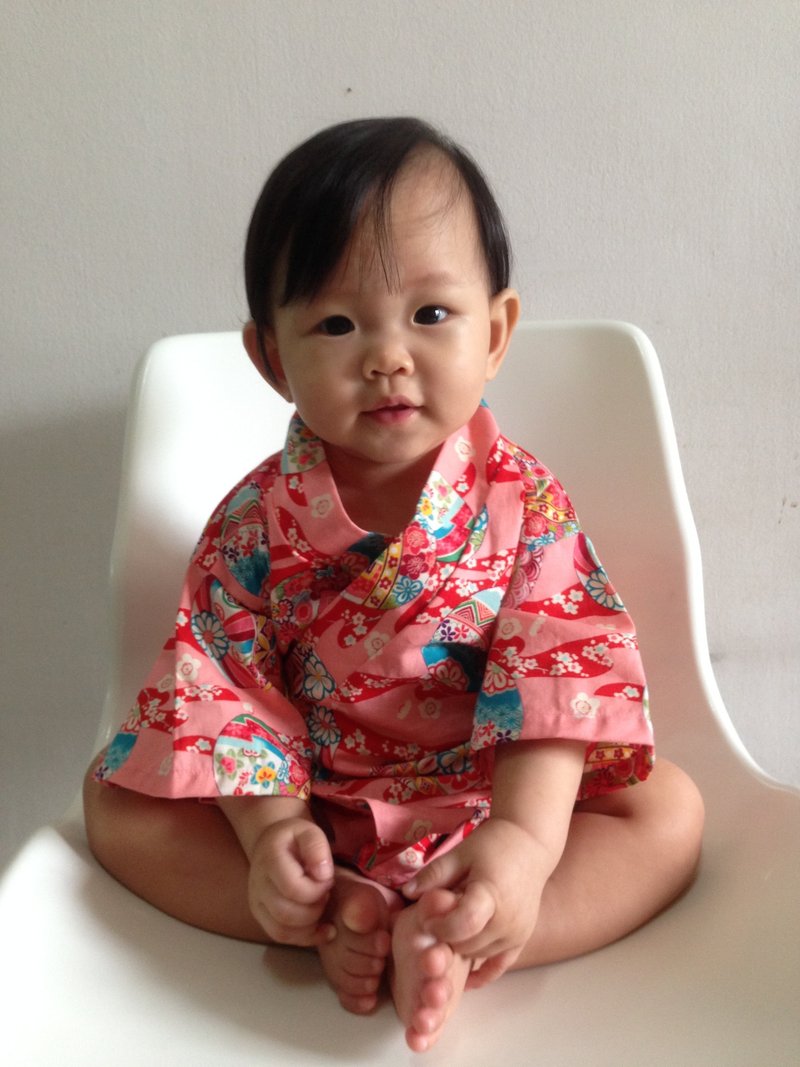 Japanese Cotton Baby Kimono Romper 3-6 months - 其他 - 棉．麻 紅色