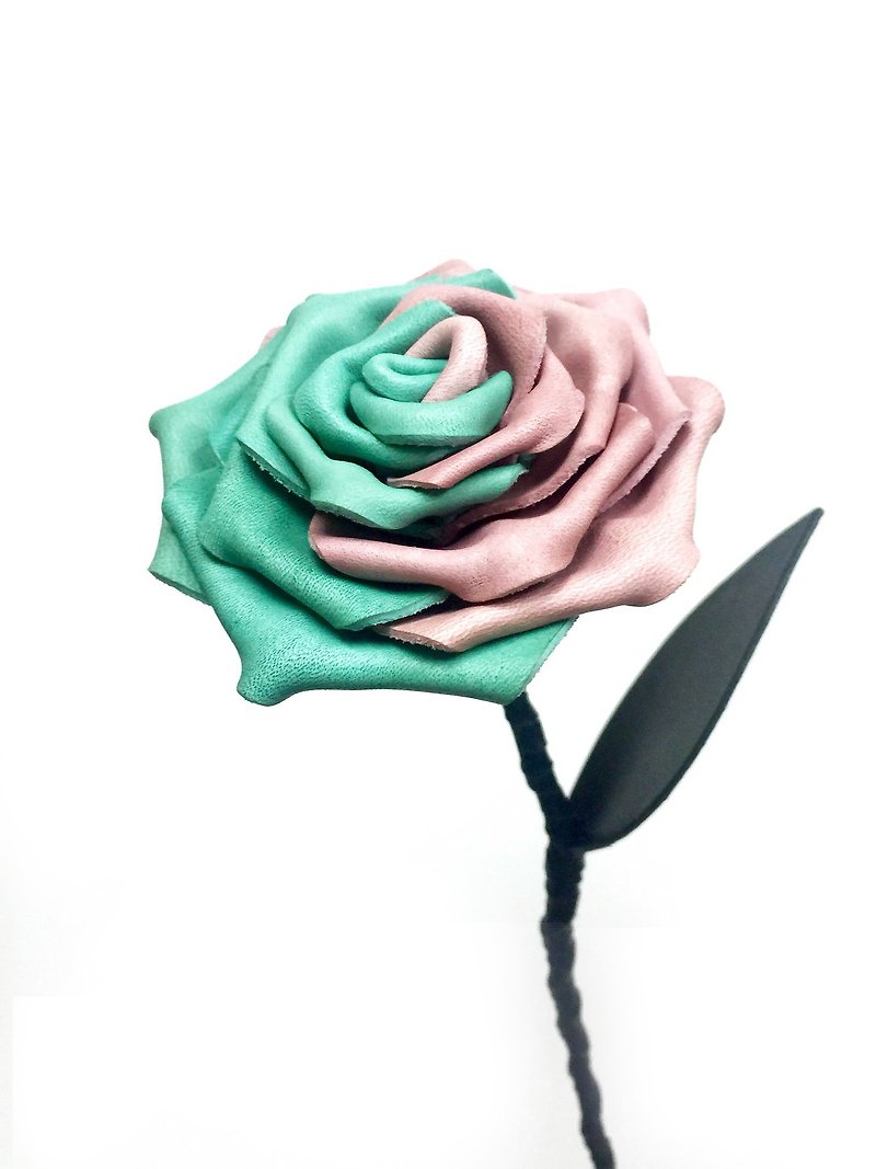 "Contradiction" series Leather Rose - Pink / light green - Plants - Genuine Leather 