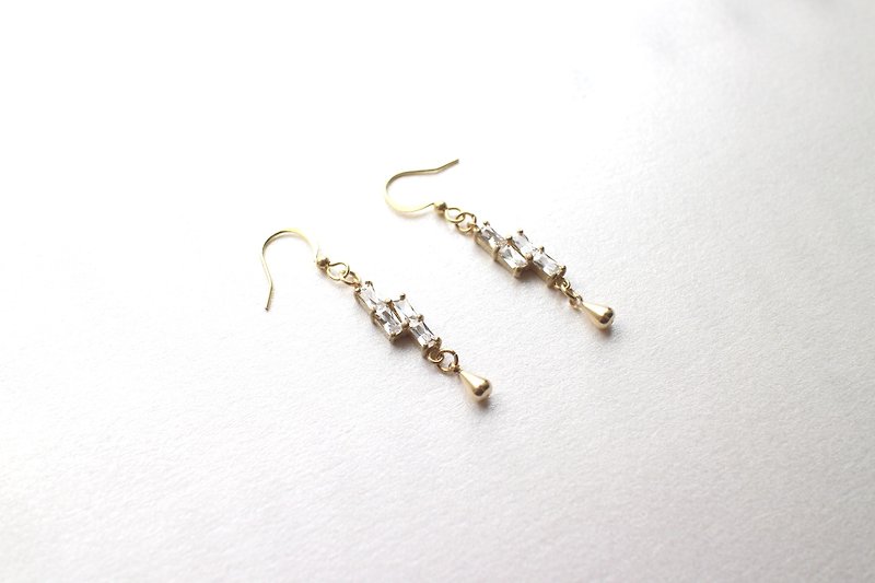 Zircon Brass handmade earrings - ต่างหู - ทองแดงทองเหลือง สีทอง