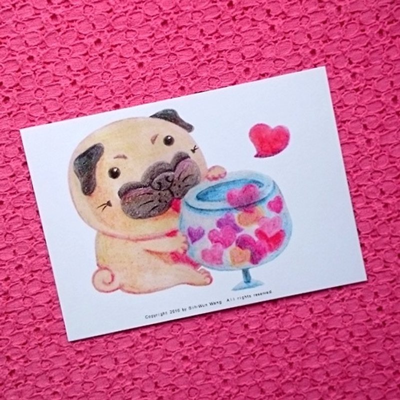 Pug postcard - Love for you. - การ์ด/โปสการ์ด - กระดาษ ขาว