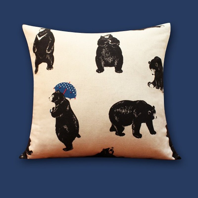最後2組！[沙發好物] 限量和風抱枕套 / 黑熊款（不含枕芯）客廳 沙發 療癒 - 枕頭/咕𠱸 - 其他材質 藍色