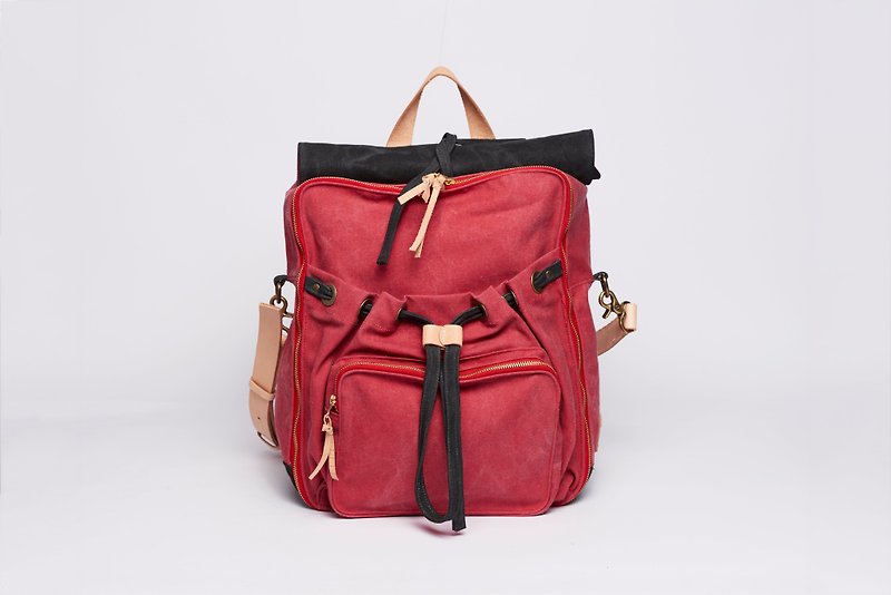 Waxed Canvas Backpack / Urban Jungle Backpack / L / Red - Backpacks - Cotton & Hemp Red