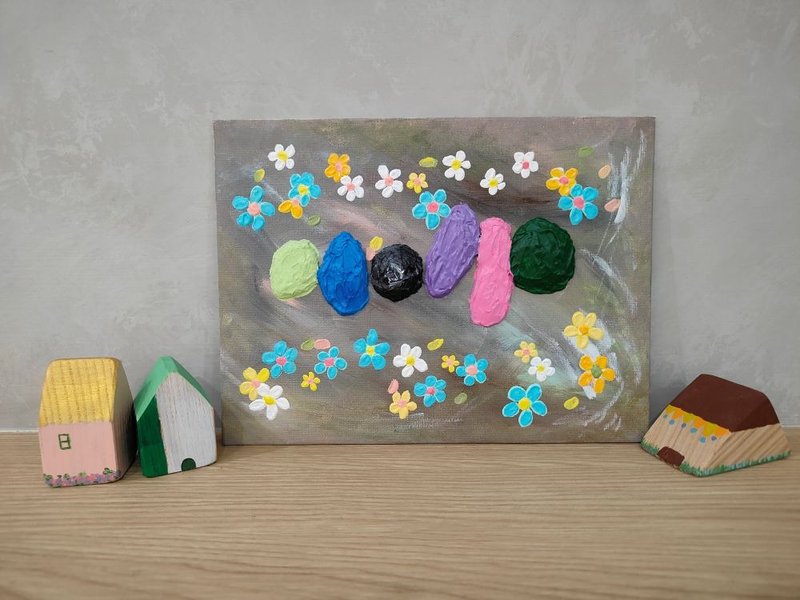 【石頭與花】浮雕無框畫/掛畫/壓克力畫/原畫/擺飾/禮物 - 擺飾/家飾品 - 棉．麻 