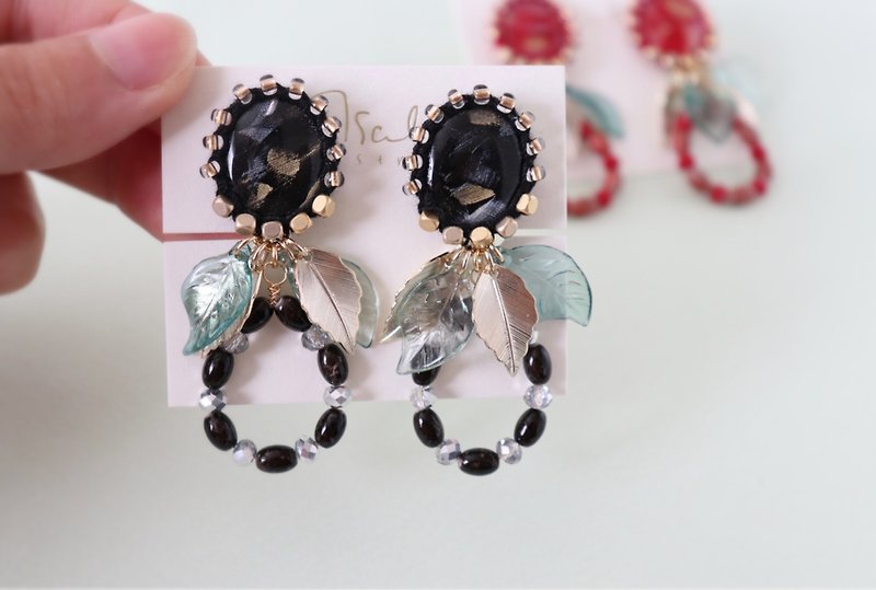 Thread and bead art earrings      - Earrings & Clip-ons - Acrylic Black