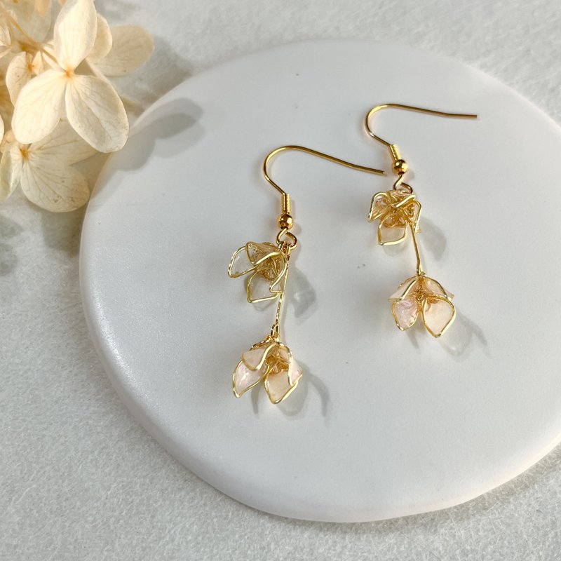 oProsperous Lei Leio Crystal Flower Resin Earrings/ Clip-On and Bridal Accessories - ต่างหู - เรซิน ขาว