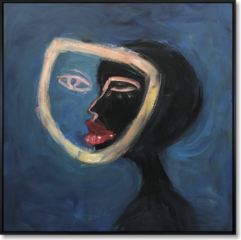 Large Abstract Face Painting Oil Female Face Painting on Canvas Woman Face Art - 壁貼/牆壁裝飾 - 壓克力 藍色