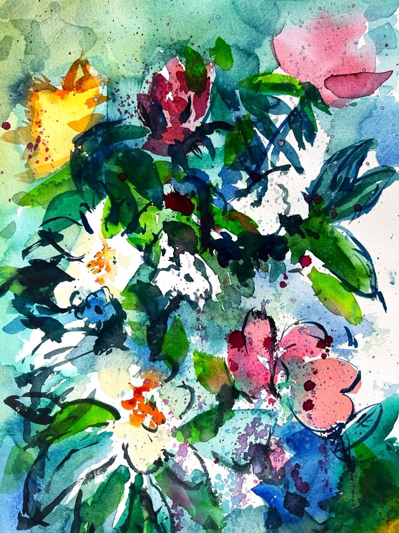 Cluster of flowers (original watercolor) - Items for Display - Paper 