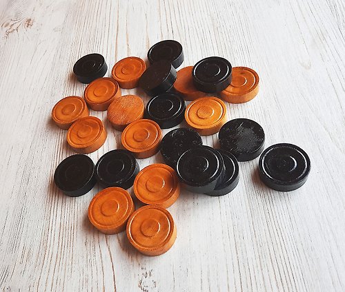 RetroRussia Soviet wooden checkers set black brown - vintage draughts pieces made in USSR