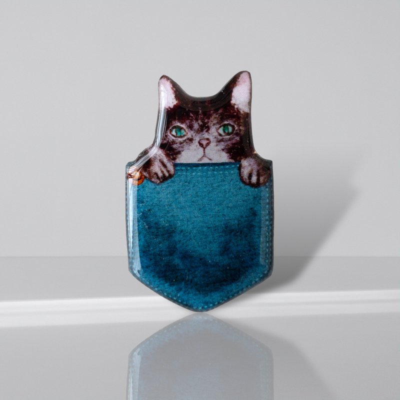 Sneaky Kitten Brooch - Brooches - Resin Blue