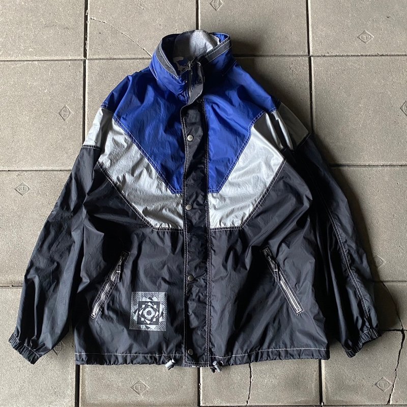 --Guangshi Vintage--Silver and blue spliced ​​single-layer windproof jacket - เสื้อเชิ้ตผู้หญิง - วัสดุอื่นๆ สีน้ำเงิน