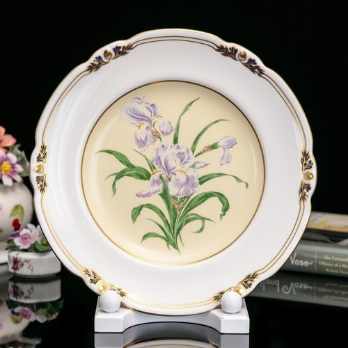擎上閣裝飾藝術 限量英國製Royal Crown Derby 1996歐式裝飾花卉鳶尾花骨瓷盤Iris