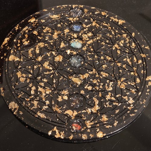 M31仙女星工作室 【客製化禮物】生命之花七脈輪符號擺陣盤-Orgonite不含迷你奧剛