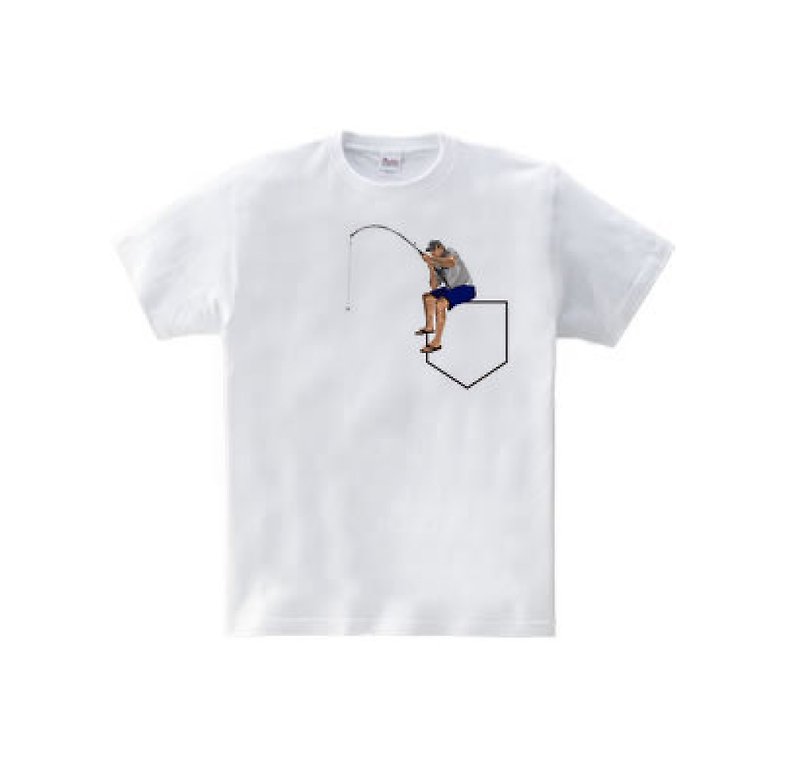 Pocket fishing（5.6oz Tシャツ） - 男毛衣/針織衫 - 棉．麻 白色