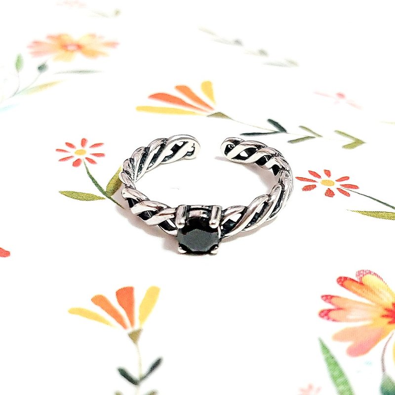 復古巧克力磚編織925純銀戒指 活動圍 - 戒指 - 純銀 黑色