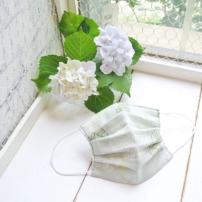 Natural cotton handmade mask 紫陽花 Lightgreen | Sensitive skin friendly - マスク - コットン・麻 グリーン