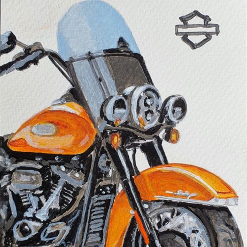 marina-fisher-art Harley Davidson Painting Motorcycle Original Art 2023 Heritage Classic Postcard