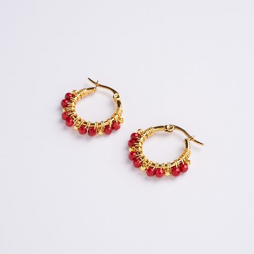 aristarjewelry Small Amina Earrings in Red Coral (18K Gold Plated Red Coral Hoops)