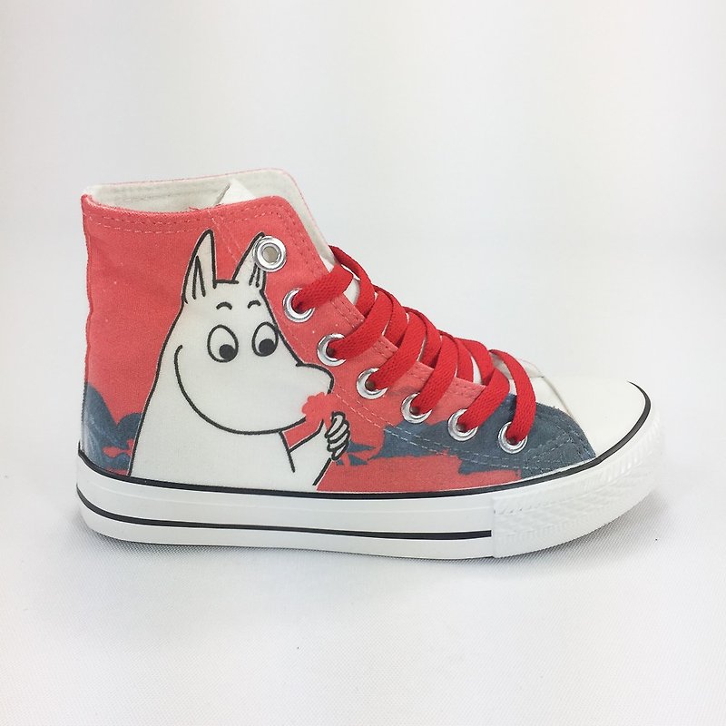 Moomin嚕嚕米授權-帆布鞋 (白鞋紅帶)-AE01 - 男休閒鞋 - 棉．麻 紅色