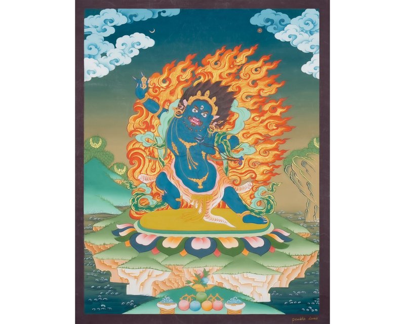 金剛手唐卡畫  釋迦牟尼佛的保護者和引導者 - 壁貼/牆壁裝飾 - 其他材質 多色