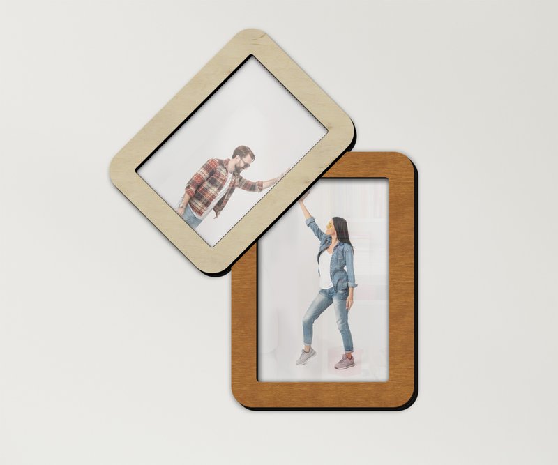 Wooden double picture frame collage Wall-mounted angled photo gallery display - Picture Frames - Wood Multicolor