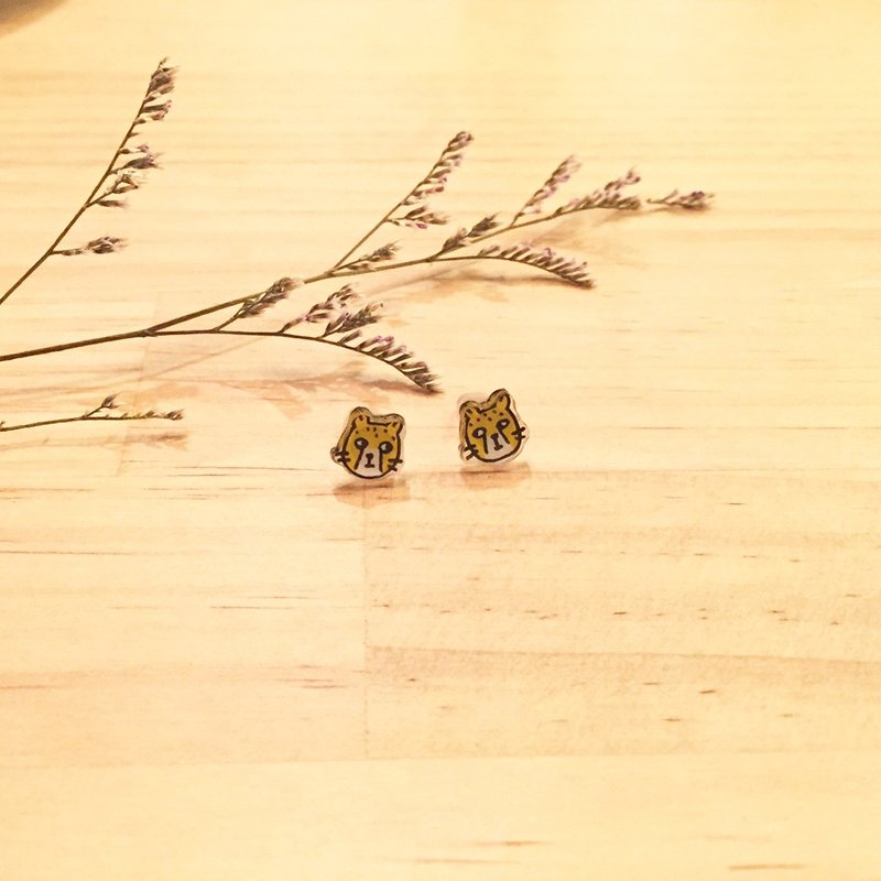發呆花豹 手作耳環 (可改耳夾式) - 耳環/耳夾/耳骨夾 - 壓克力 黃色
