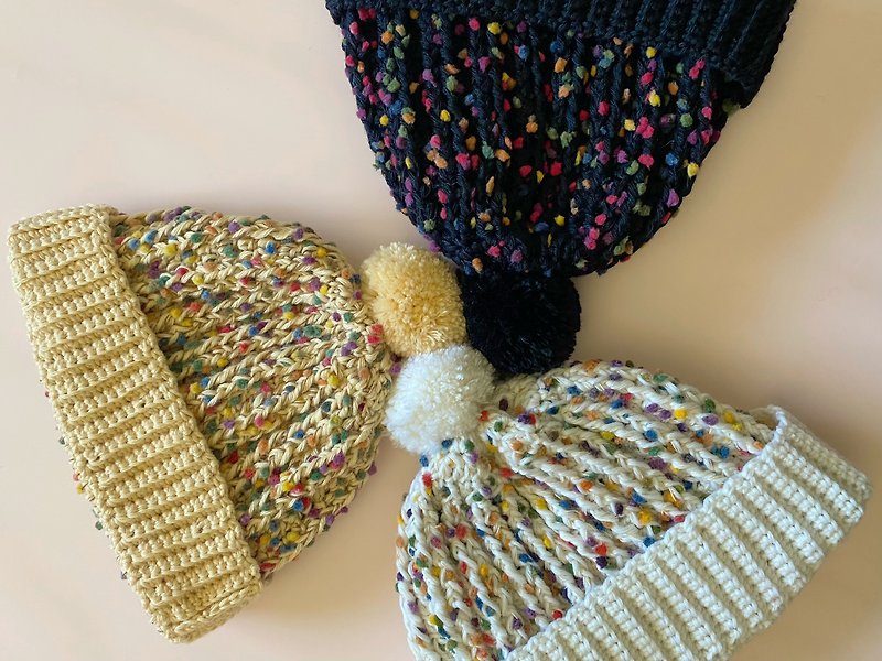 bean dot pompom reverse pleated fur hat - Hats & Caps - Wool Multicolor