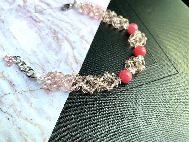 Unique Design Strawberry Jade Czech Crystal Japanese Beads Handmade Braided Bracelet - Bracelets - Glass Pink