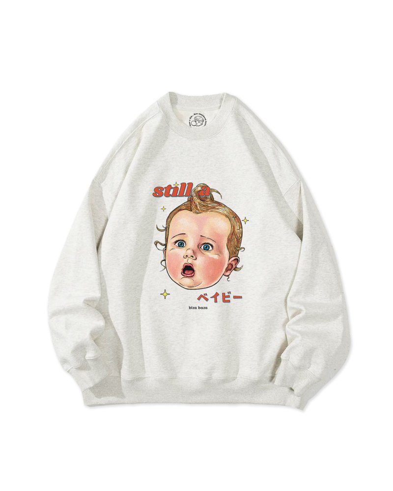 Still a baby American nostalgic heavyweight thick long-sleeved sweatshirt - เสื้อฮู้ด - ผ้าฝ้าย/ผ้าลินิน สีส้ม