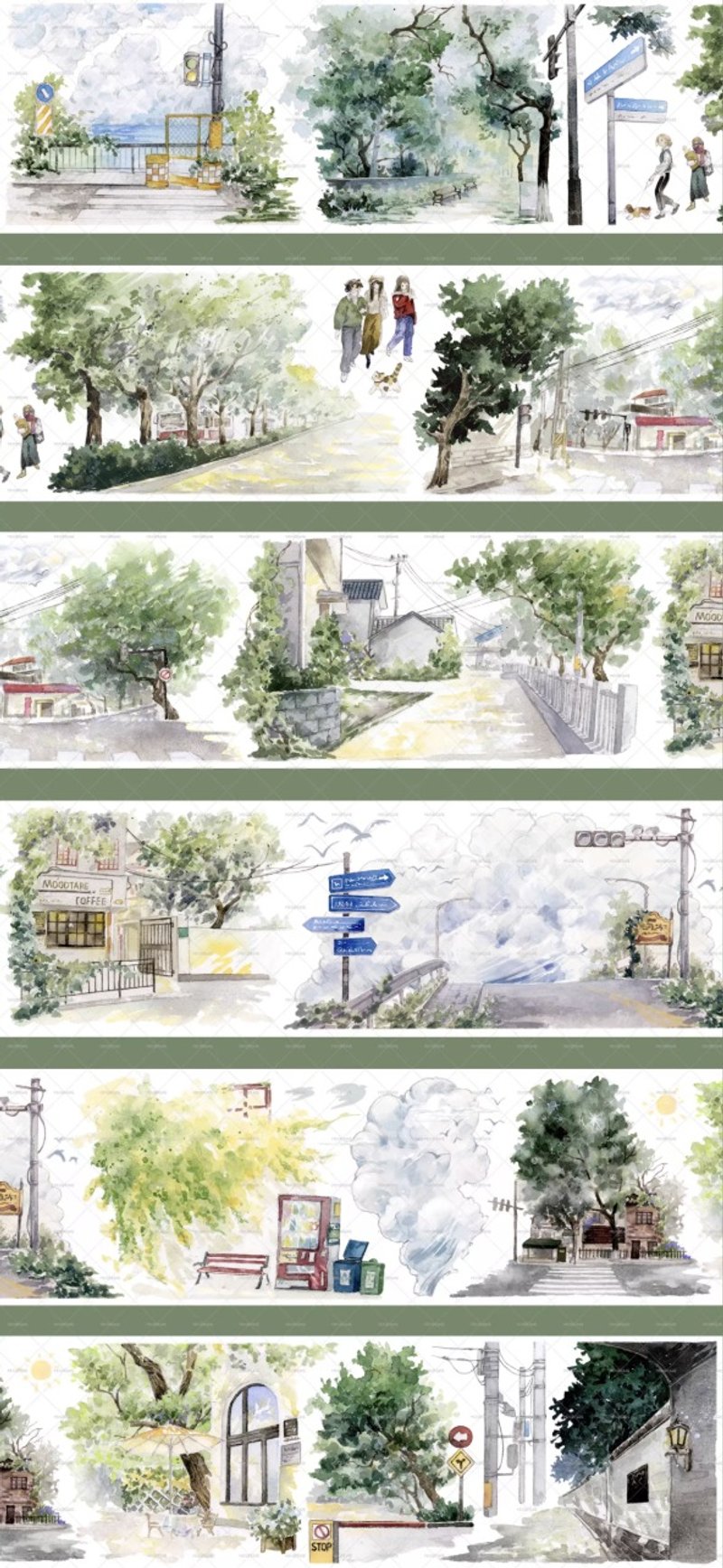 夏日海街  PET 瑪仕金 街景 造景 和紙膠帶   10米卷 - 紙膠帶/和紙/PET - 其他材質 多色