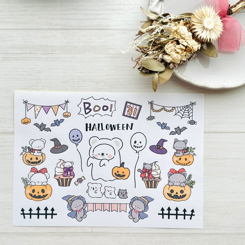 【フリーカット・シールシート】ニコとリリィのハロウィンパーティ【FreeCut・Sealseat】 - 貼紙 - 紙 多色