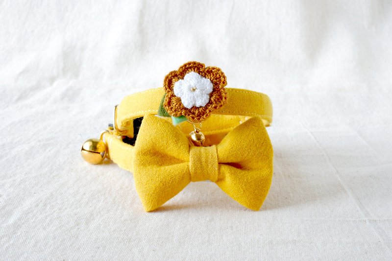Mood Turmeric - Breakaway cat collar with 3 types of attachments - 貓狗頸圈/牽繩 - 棉．麻 橘色