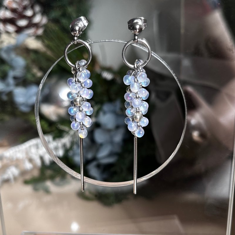 Sprinkle Hoop Earrings (#3 Sparkling Water) Drape Long Earrings - ต่างหู - สแตนเลส ขาว