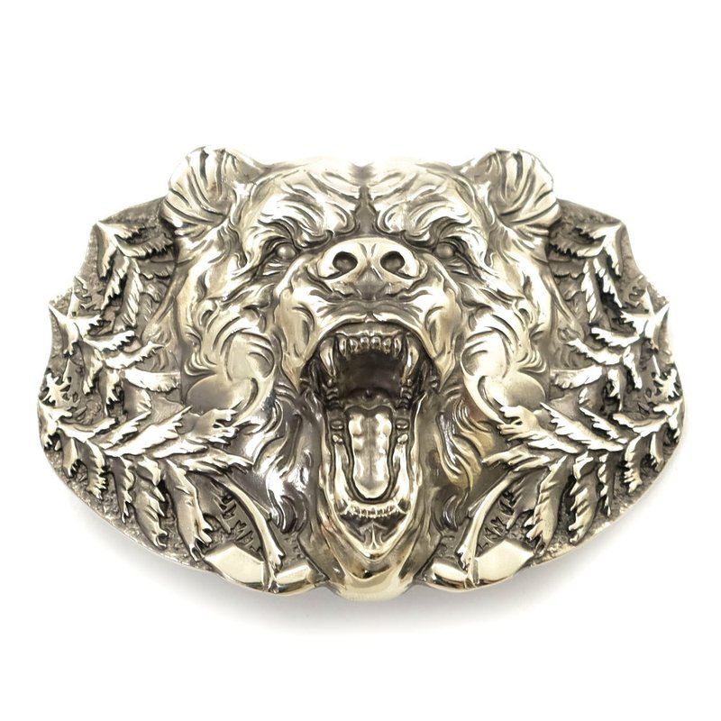 Bear german silver belt buckle, Grizzly, Polar bear nickel silver belt accessory - 皮帶/腰帶 - 其他材質 銀色