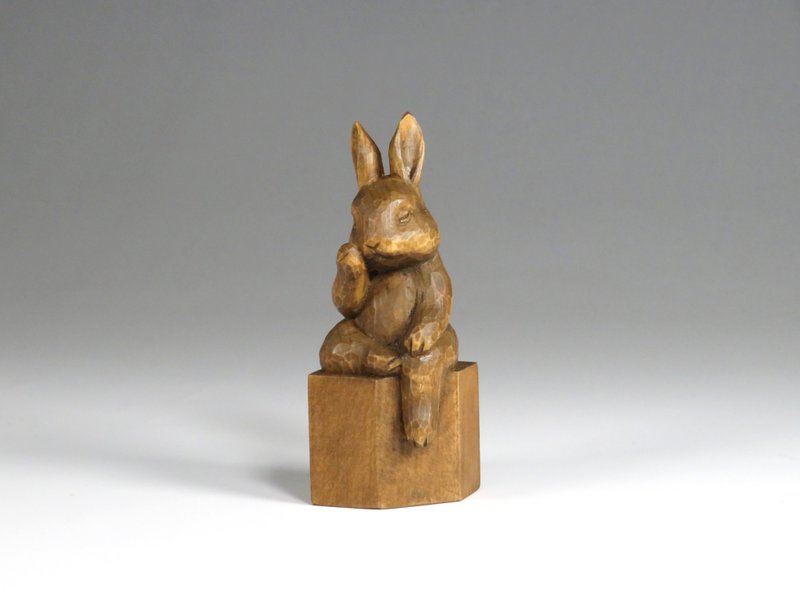 Wood carving rabbit Buddha 2408 - ของวางตกแต่ง - ไม้ สีนำ้ตาล