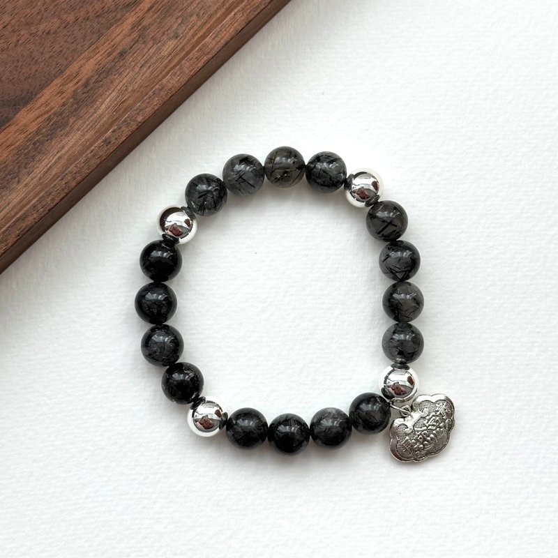 [Scorpio Sagittarius | November] Black-haired crystal safety lock Silver bracelet to ward off evil spirits, turn evil into evil, and guard against the villain's momentum - Bracelets - Semi-Precious Stones Multicolor