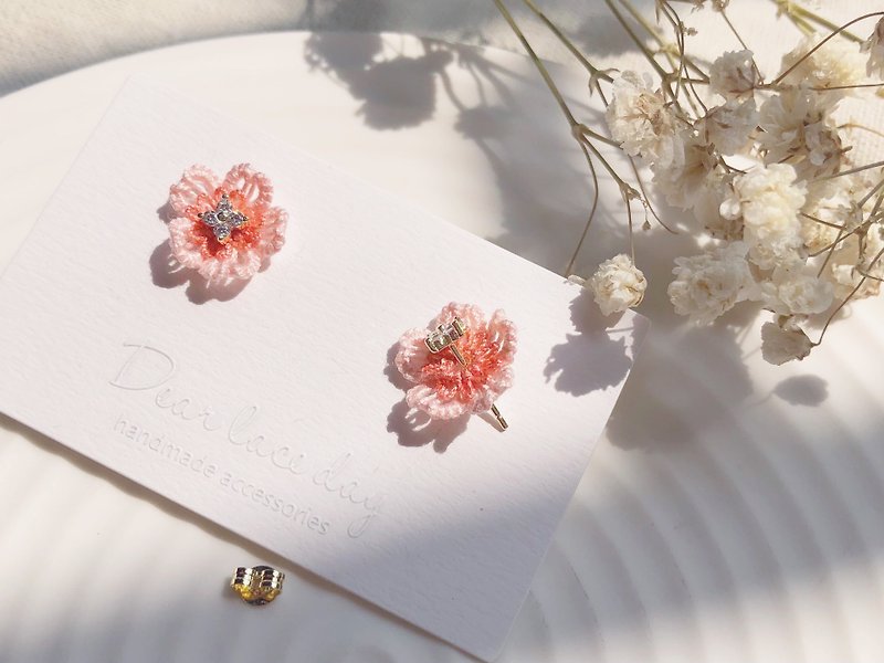 Cherry Blossom Handmade Lace One Two Wearable 925 Silver Earrings - Earrings & Clip-ons - Cotton & Hemp 