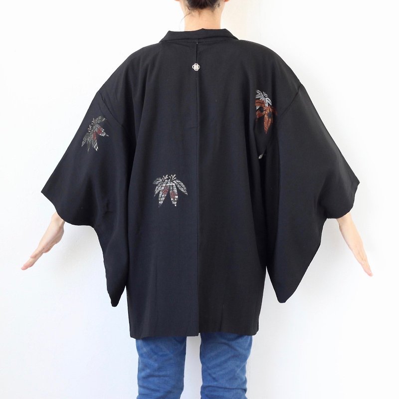 bamboo embroidered kimono, Haori, silk kimono robe /4063 - 女大衣/外套 - 絲．絹 黑色
