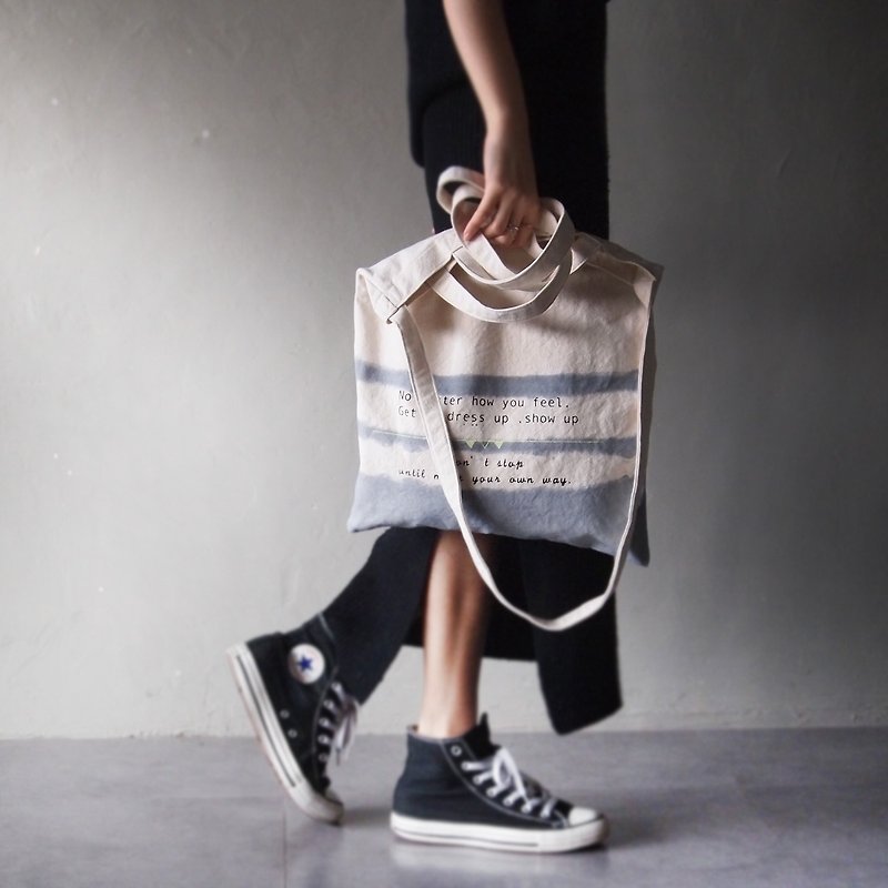 Light gray new dye - Canvas hand dyed Tote bag double back - Messenger Bags & Sling Bags - Cotton & Hemp Gray