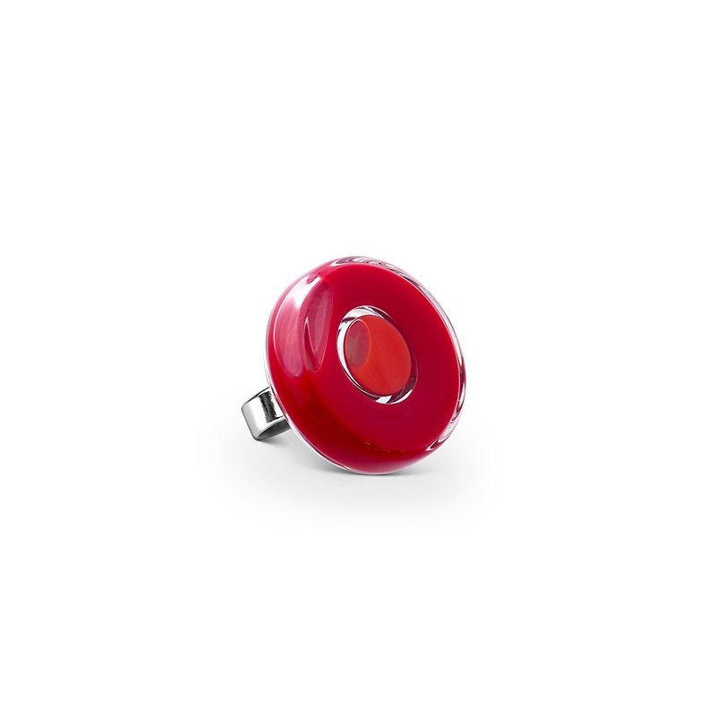 手工吹製玻璃戒指 (小型) – 雙色設計 (深紅色) - 戒指 - 琉璃 紅色