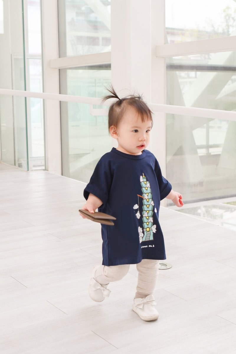 Kid-麻糬兔101小孩T-shirt (藏青色) - 男/女童裝 - 棉．麻 藍色