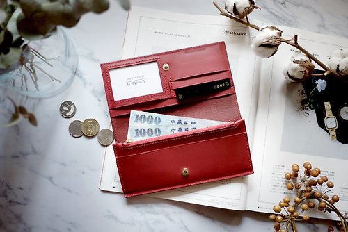 Camille. H 紅色簡約長夾9卡丨義大利牛皮錢包 客製壓字丨女用錢包丨紀念禮物