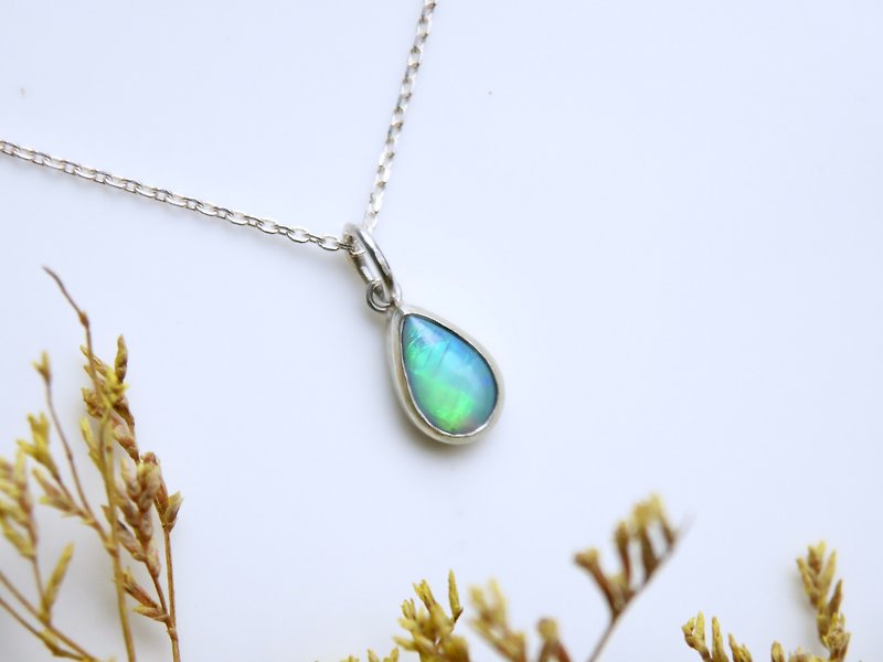 Australian Opal 925 Silver Necklace - Blue Green Double Satin - Necklaces - Gemstone Green