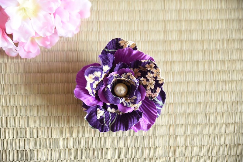 Purple pearl flower hairpin - Hair Accessories - Cotton & Hemp 